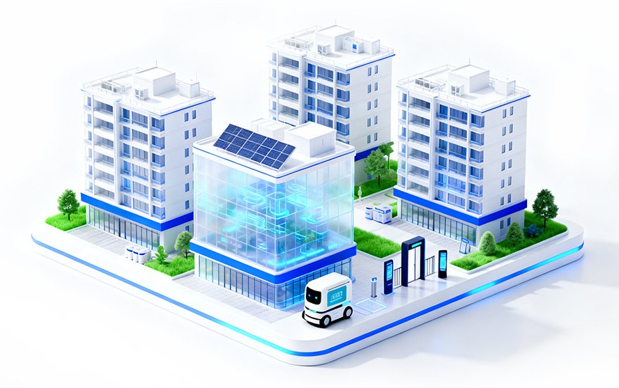 Maqueta de torres residenciales con paneles solares